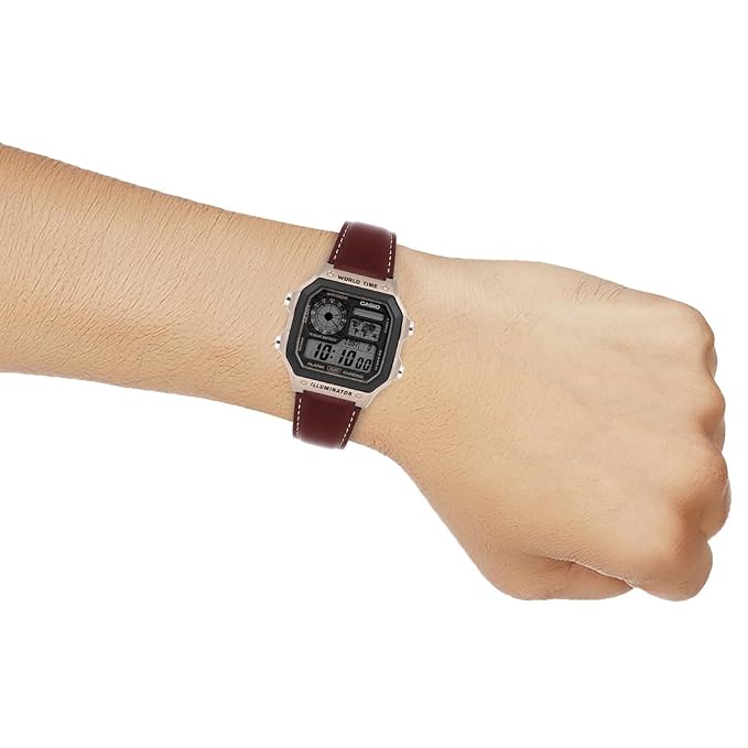 Casio D383 World Time Digital Leather Strap Unisex Watch