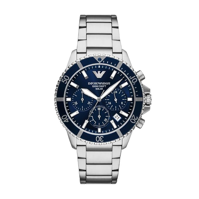 Emporio Armani AR11681I World Explorer Men's Solar Chronograph Blue Dial Stainless Steel Watch