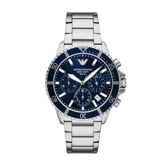 Emporio Armani AR11681I World Explorer Men's Solar Chronograph Blue Dial Stainless Steel Watch