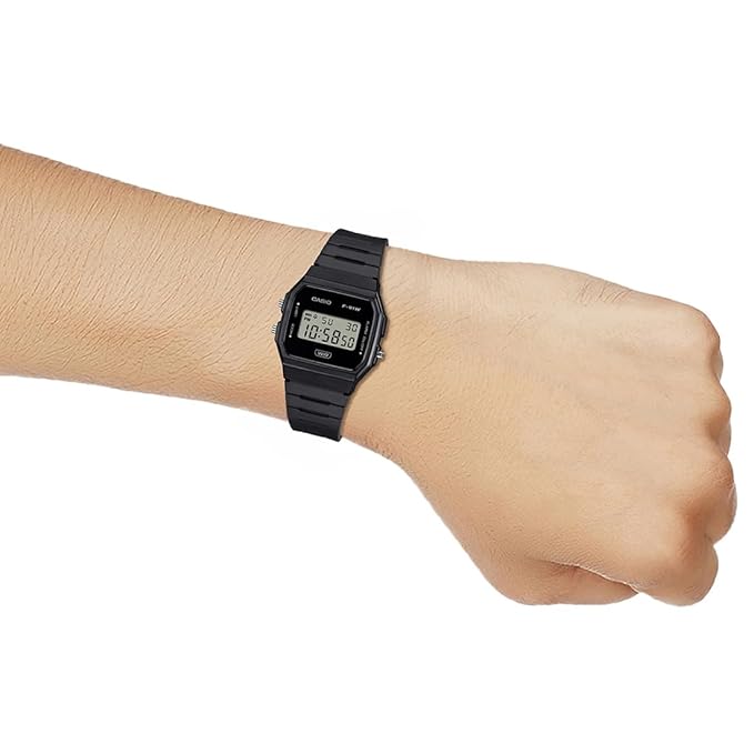 Casio D370 Youth Unisex Quartz Digital Watch with Black Dial, Black Resin Strap