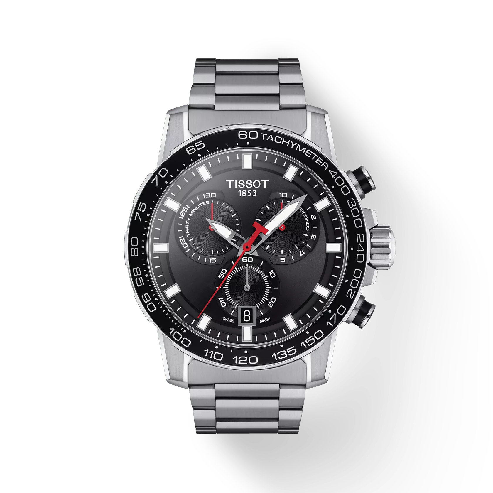 Tissot T1256171105100 Black Dial 45.5 mm Men’s Swiss Quartz Supersport Chrono Watch – Stainless Steel Case & Bracelet, Sapphire Crystal
