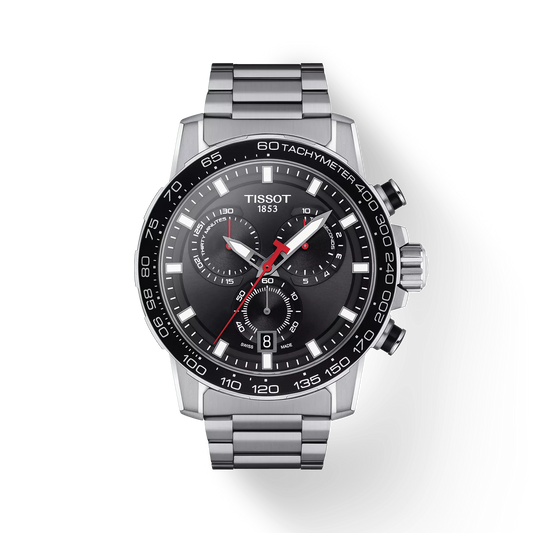 Tissot T1256171105100 Black Dial 45.5 mm Men’s Swiss Quartz Supersport Chrono Watch – Stainless Steel Case & Bracelet, Sapphire Crystal