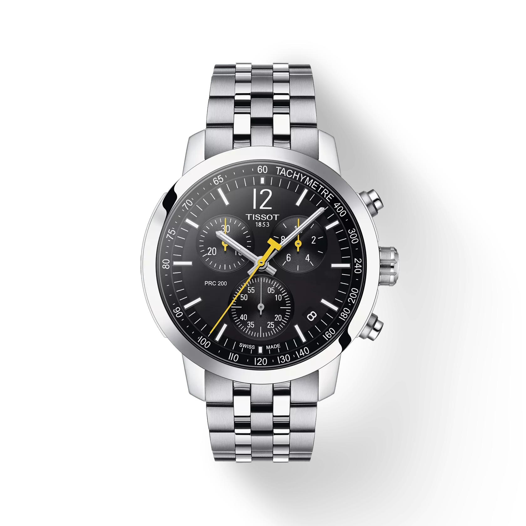 Tissot T1144171105700 Black Dial 43 mm Men’s Swiss Quartz PRC 200 Chronograph Watch – Stainless Steel Case & Bracelet, Sapphire Crystal