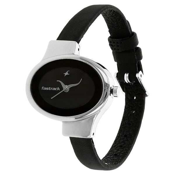 Fastrack 6015SL02 Quartz Analog Black Dial Black Leather Strap Women’s Watch