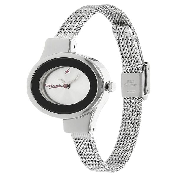 Fastrack 6015SM01 Quartz Analog Black Dial Stainless Steel Strap Women’s Watch