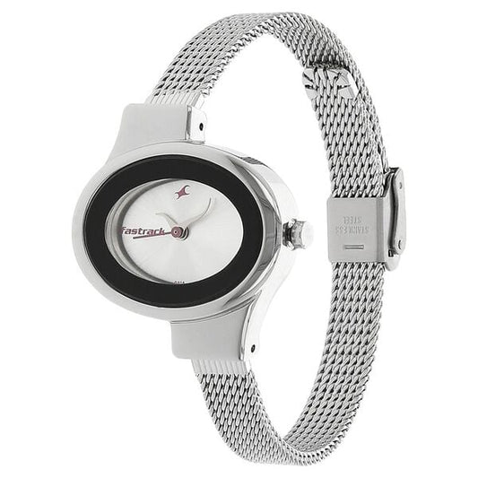 Fastrack 6015SM01 Quartz Analog Black Dial Stainless Steel Strap Women’s Watch