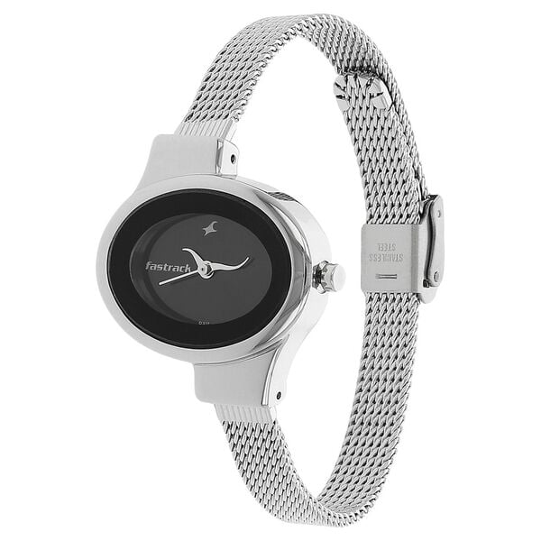 Fastrack 6015SM02 Quartz Analog Black Dial Stainless Steel Strap Women’s Watch
