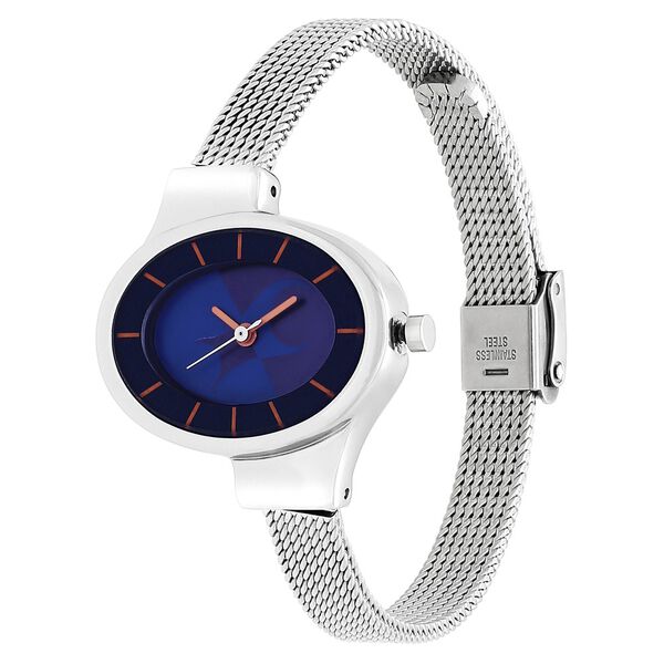 Fastrack 6015SM03 Quartz Analog Blue Dial Silver Mesh Strap Women’s Watch