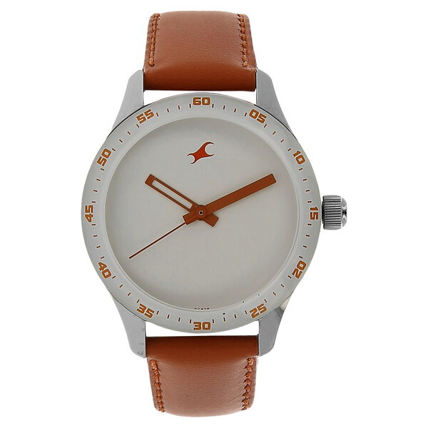 Fastrack 6078SL04 Quartz Analog White Dial Orange Leather Strap Women’s Watch