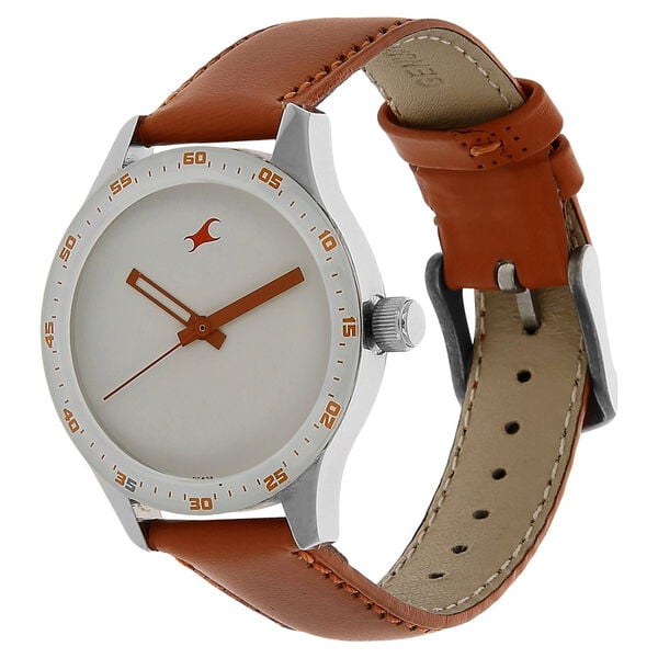 Fastrack 6078SL04 Quartz Analog White Dial Orange Leather Strap Women’s Watch