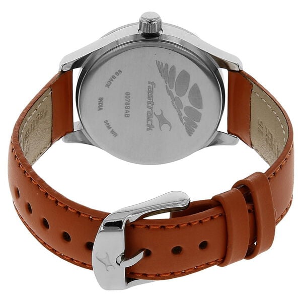 Fastrack 6078SL04 Quartz Analog White Dial Orange Leather Strap Women’s Watch
