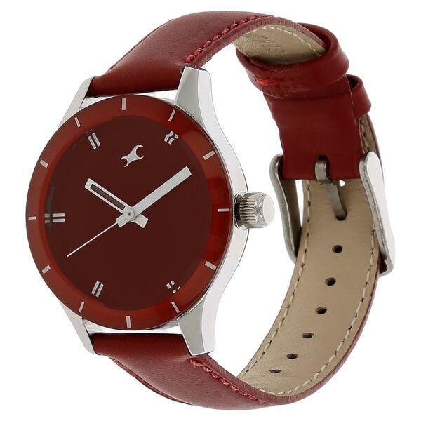 Fastrack 6078SL06 Quartz Analog Red Dial Red Leather Strap Women’s Watch