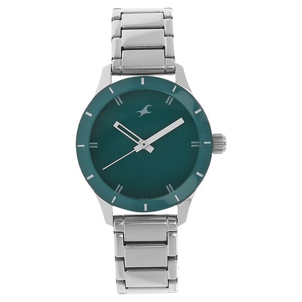 Fastrack NM6078SM01 women’s watch front view green dial