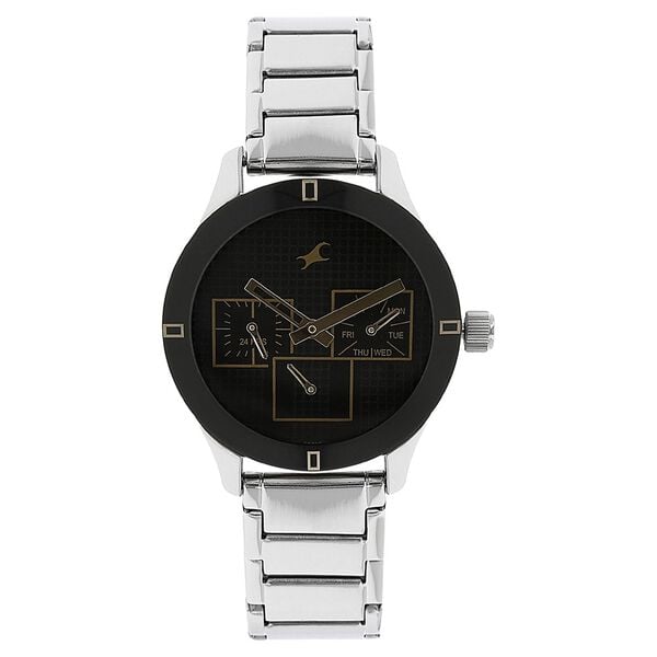 Fastrack 6078SM09 Quartz Multifunction Black Dial Silver Stainless Steel Strap Women’s Watch