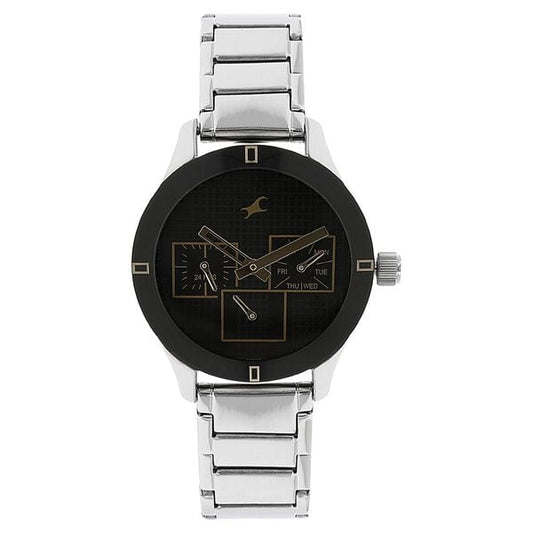 Fastrack 6078SM09 Quartz Multifunction Black Dial Silver Stainless Steel Strap Women’s Watch