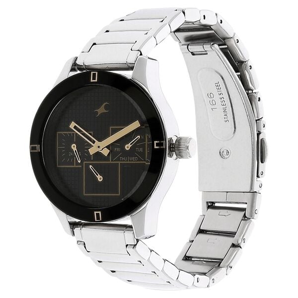 Fastrack 6078SM09 Quartz Multifunction Black Dial Silver Stainless Steel Strap Women’s Watch