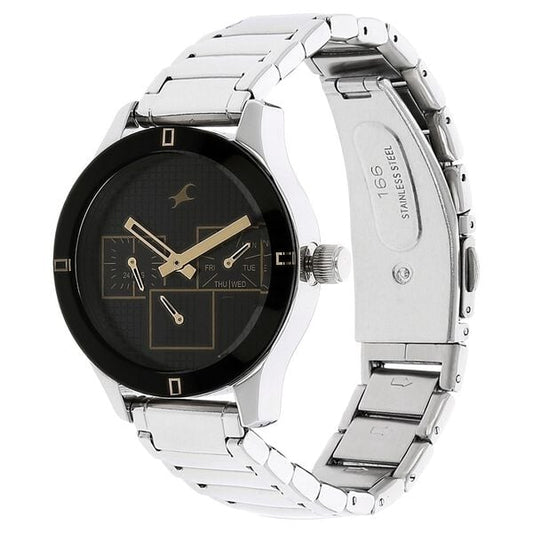 Fastrack 6078SM09 Quartz Multifunction Black Dial Silver Stainless Steel Strap Women’s Watch