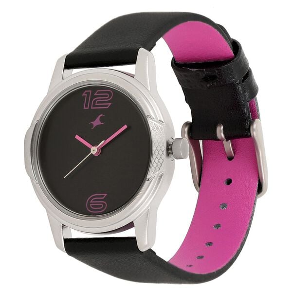 Fastrack 6099SL02 Quartz Analog Black Dial Leather Strap Watch for Women