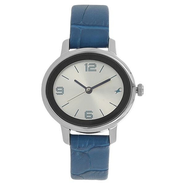 Fastrack 6107SL01 Analog Quartz Women Watch – Silver Dial, Blue Leather Strap