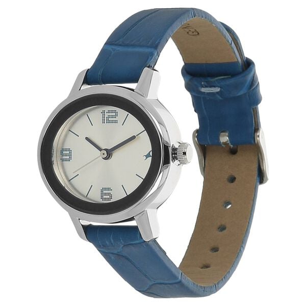 Fastrack 6107SL01 Analog Quartz Women Watch – Silver Dial, Blue Leather Strap