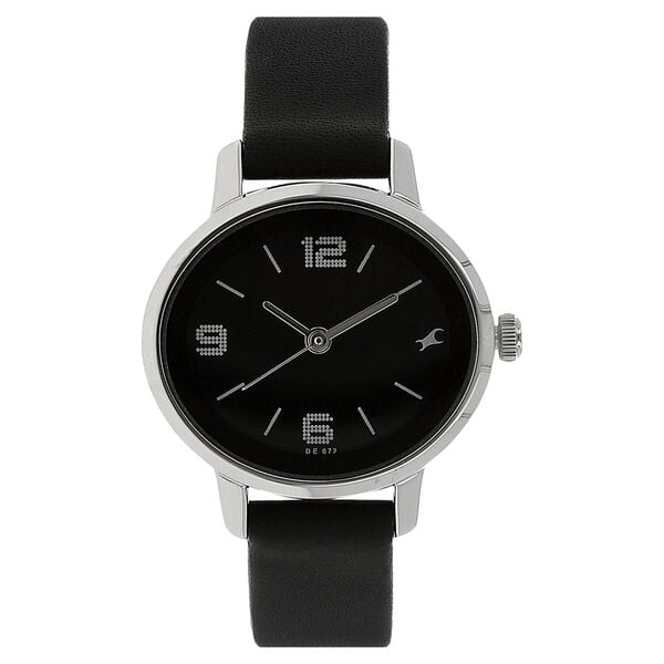 Fastrack 6107SL02 Analog Quartz Women Watch – Black Dial, Black Leather Strap, Minimal Everyday Style