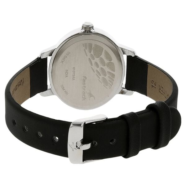 Fastrack 6107SL02 Analog Quartz Women Watch – Black Dial, Black Leather Strap, Minimal Everyday Style