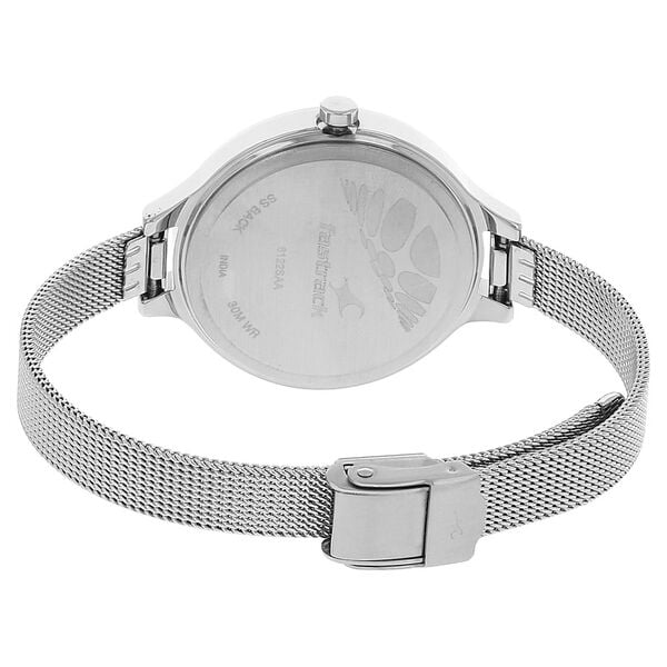Fastrack 6122SM03 Analog Quartz Women Watch – Black Dial, Silver Stainless Steel Mesh Strap, Trendy Everyday Style