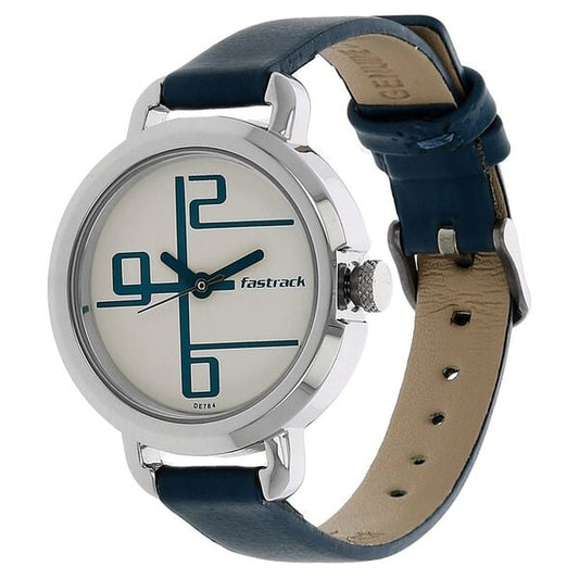 Fastrack 6123SL01 Quartz Analog White Dial Blue Leather Strap Women’s Watch