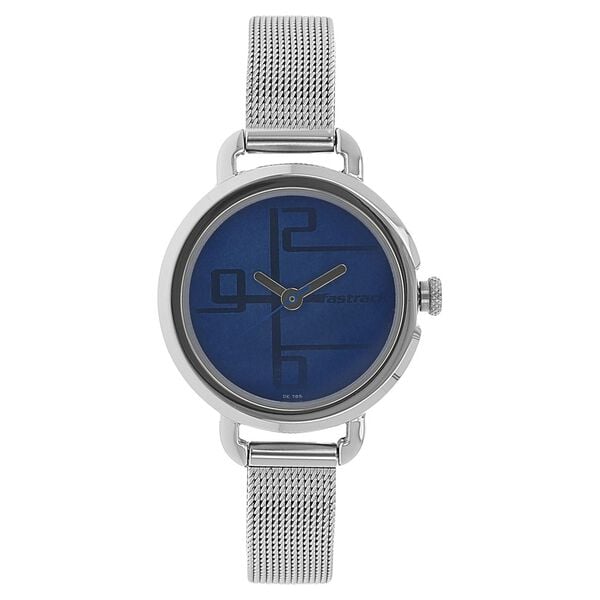 Fastrack 6123SM01 Quartz Analog Women’s Watch | Blue Dial | Silver Metal Strap | Mineral Glass | 30 m Water Resistant | 24 Months Warranty