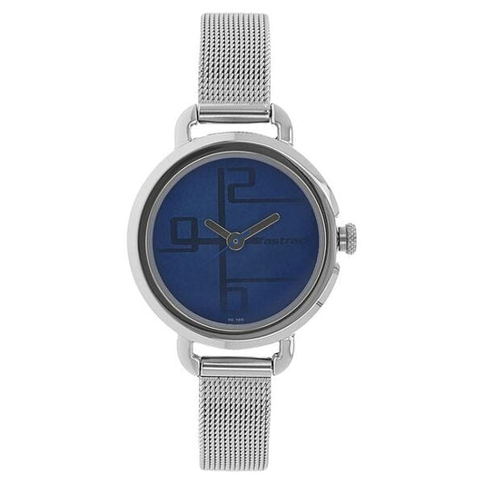 Fastrack 6123SM01 Quartz Analog Women’s Watch | Blue Dial | Silver Metal Strap | Mineral Glass | 30 m Water Resistant | 24 Months Warranty