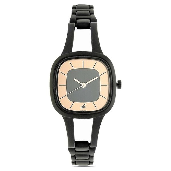 Fastrack 6147NM01 Analog Quartz Women Watch – Multi-Tone Square Dial, Black Metal Strap, Stylish Everyday Wear
