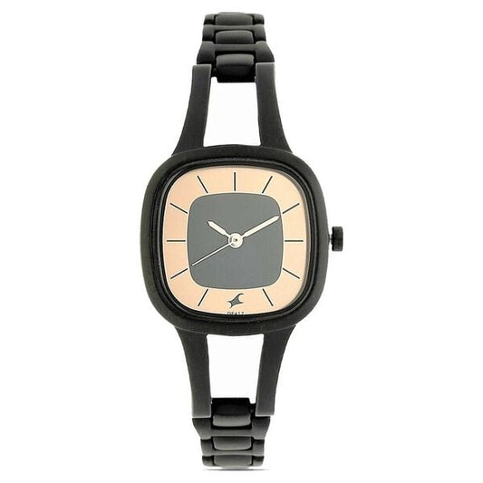 Fastrack 6147NM01 Analog Quartz Women Watch – Multi-Tone Square Dial, Black Metal Strap, Stylish Everyday Wear