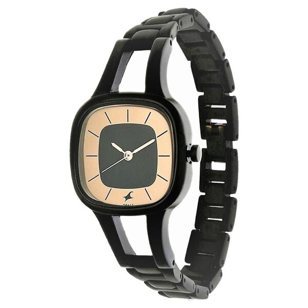 Fastrack 6147NM01 Analog Quartz Women Watch – Multi-Tone Square Dial, Black Metal Strap, Stylish Everyday Wear