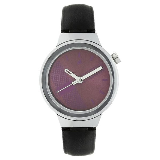 Fastrack 6149SL01 Quartz Analog Girls’ Watch | Purple Dial | Black Leather Strap | Round Case | 24 Months Warranty