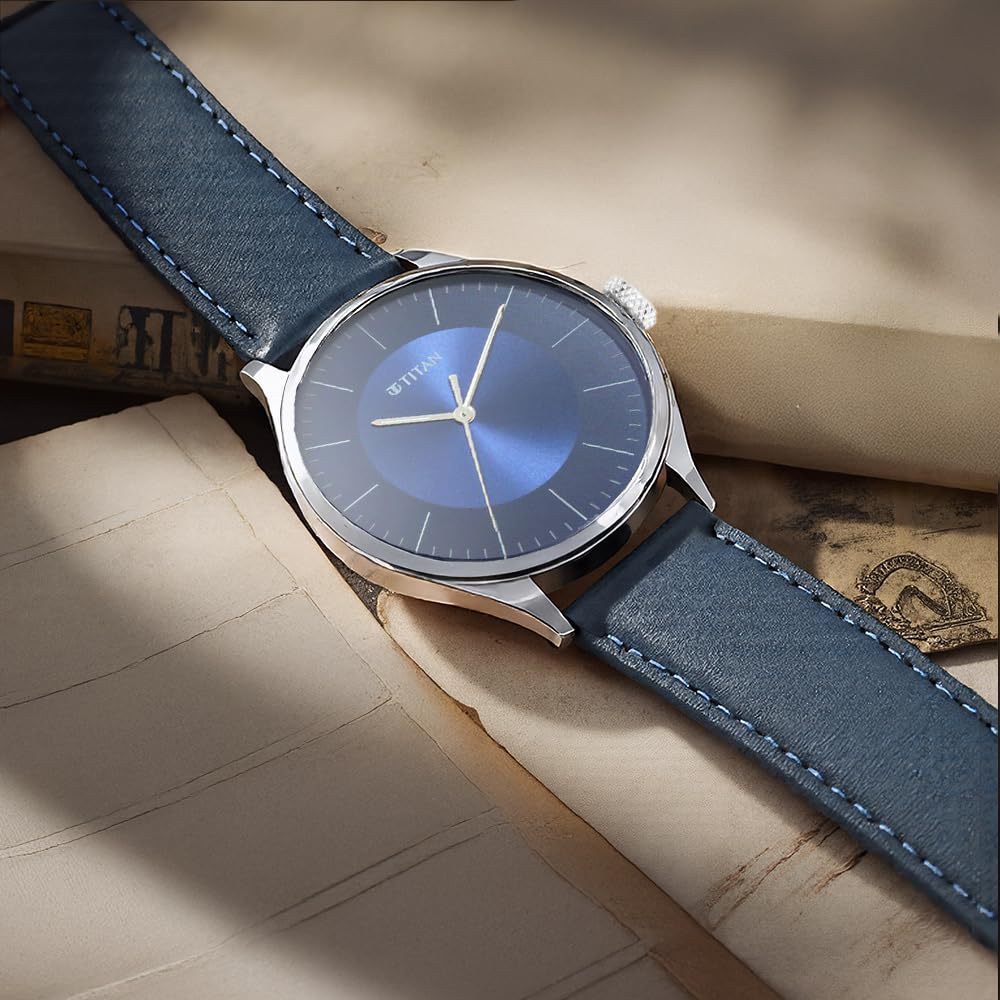 Titan 1802SL06 Urban Edge Blue Dial Men's Blue Leather Analog Watch