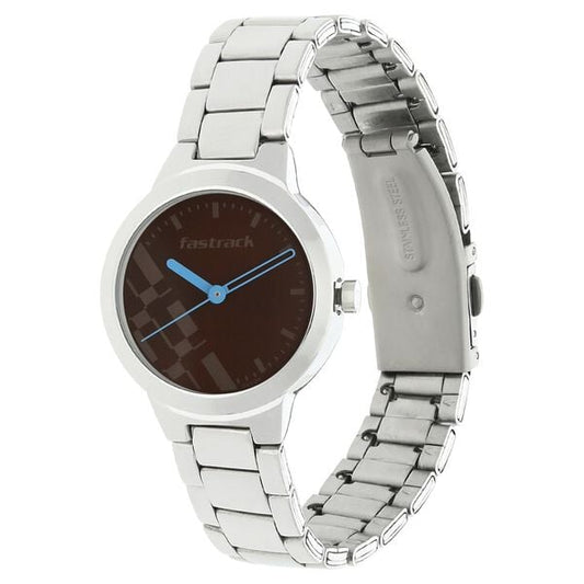 Fastrack 6150SM02 Quartz Analog Brown Dial Stainless Steel Strap Watch for Women