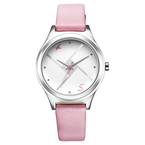 Fastrack 6152SL08 Stunners 6.0 Quartz Analog Silver Dial Pink Leather Strap Women’s Watch