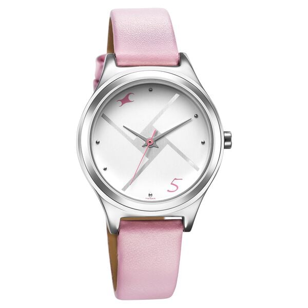 Fastrack 6152SL08 Stunners 6.0 Quartz Analog Silver Dial Pink Leather Strap Women’s Watch