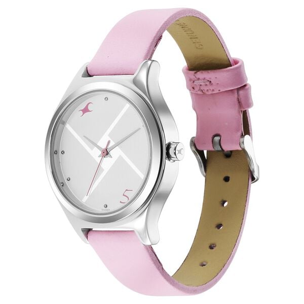 Fastrack 6152SL08 Stunners 6.0 Quartz Analog Silver Dial Pink Leather Strap Women’s Watch