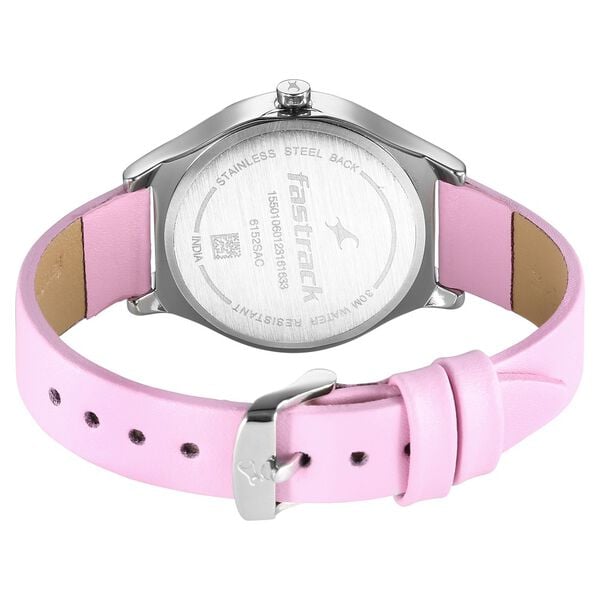 Fastrack 6152SL08 Stunners 6.0 Quartz Analog Silver Dial Pink Leather Strap Women’s Watch