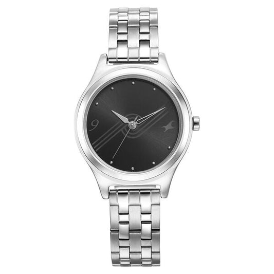 Fastrack 6152SM06 Stunners Women’s Quartz Analog Black Dial Silver Metal Strap Watch