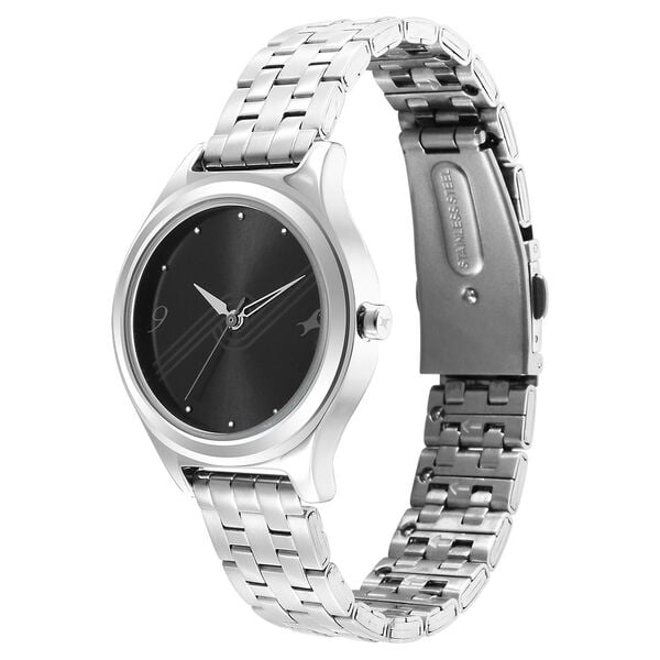 Fastrack 6152SM06 Stunners Women’s Quartz Analog Black Dial Silver Metal Strap Watch