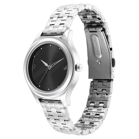 Fastrack 6152SM06 Stunners Women’s Quartz Analog Black Dial Silver Metal Strap Watch