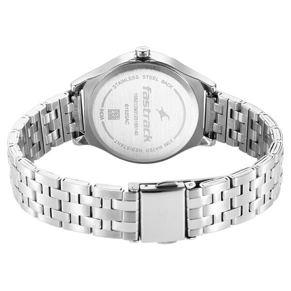 Fastrack 6152SM06 Stunners Women’s Quartz Analog Black Dial Silver Metal Strap Watch