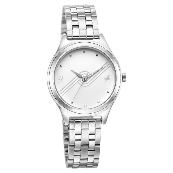 Fastrack 6152SM07 Analog Quartz Women Watch – White Dial, Silver Stainless Steel Strap, Casual Stunners Design