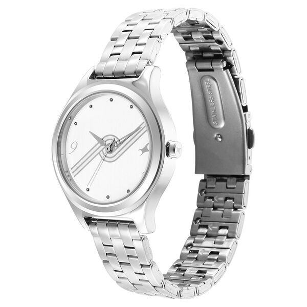 Fastrack 6152SM07 Analog Quartz Women Watch – White Dial, Silver Stainless Steel Strap, Casual Stunners Design