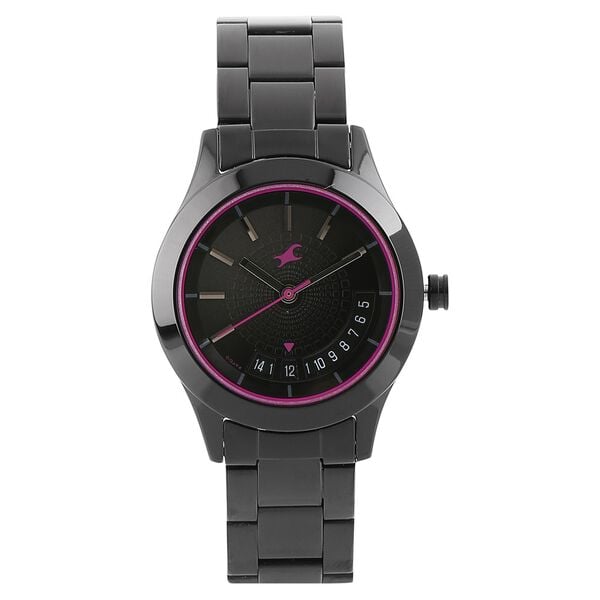 Fastrack 6165NM01 Analog Quartz Women Watch – Black Dial, Black Stainless Steel Strap, Casual Everyday Style