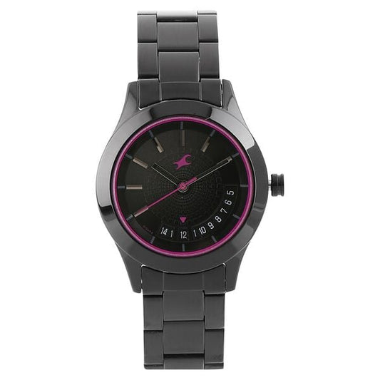 Fastrack 6165NM01 Analog Quartz Women Watch – Black Dial, Black Stainless Steel Strap, Casual Everyday Style
