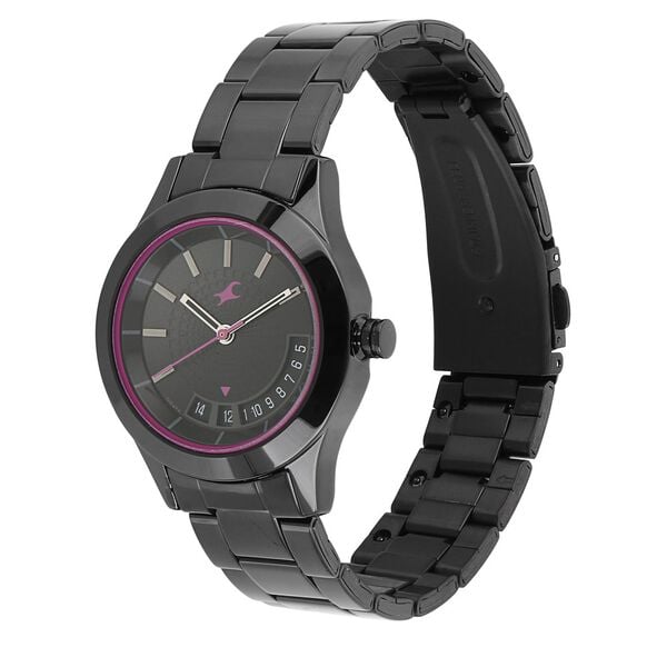 Fastrack 6165NM01 Analog Quartz Women Watch – Black Dial, Black Stainless Steel Strap, Casual Everyday Style