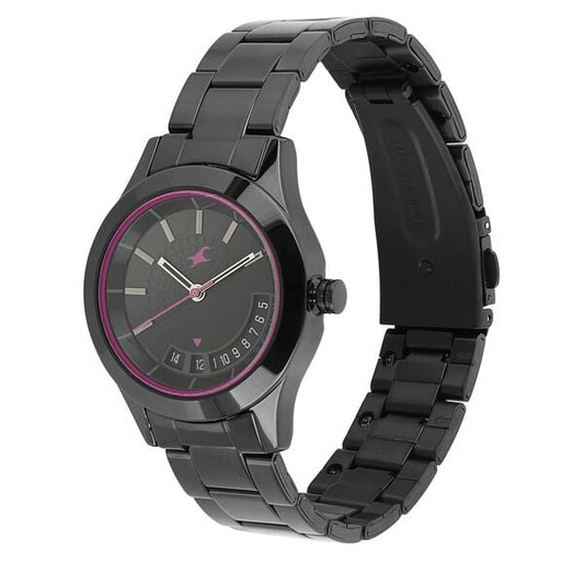 Fastrack 6165NM01 Analog Quartz Women Watch – Black Dial, Black Stainless Steel Strap, Casual Everyday Style